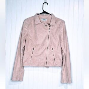 Charlotte Russe Blush Pink Zip Faux Suede Moto Jacket
